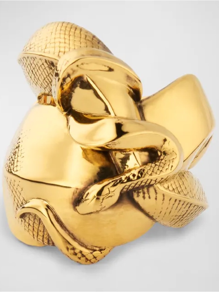 Alexander Mcqueen Goldplated Brass Snake Ring Sz 6 WDust Bag Box 390$